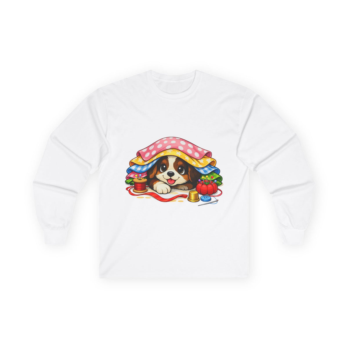 Puppy Hiding in Fabric -  Long Sleeve Tee