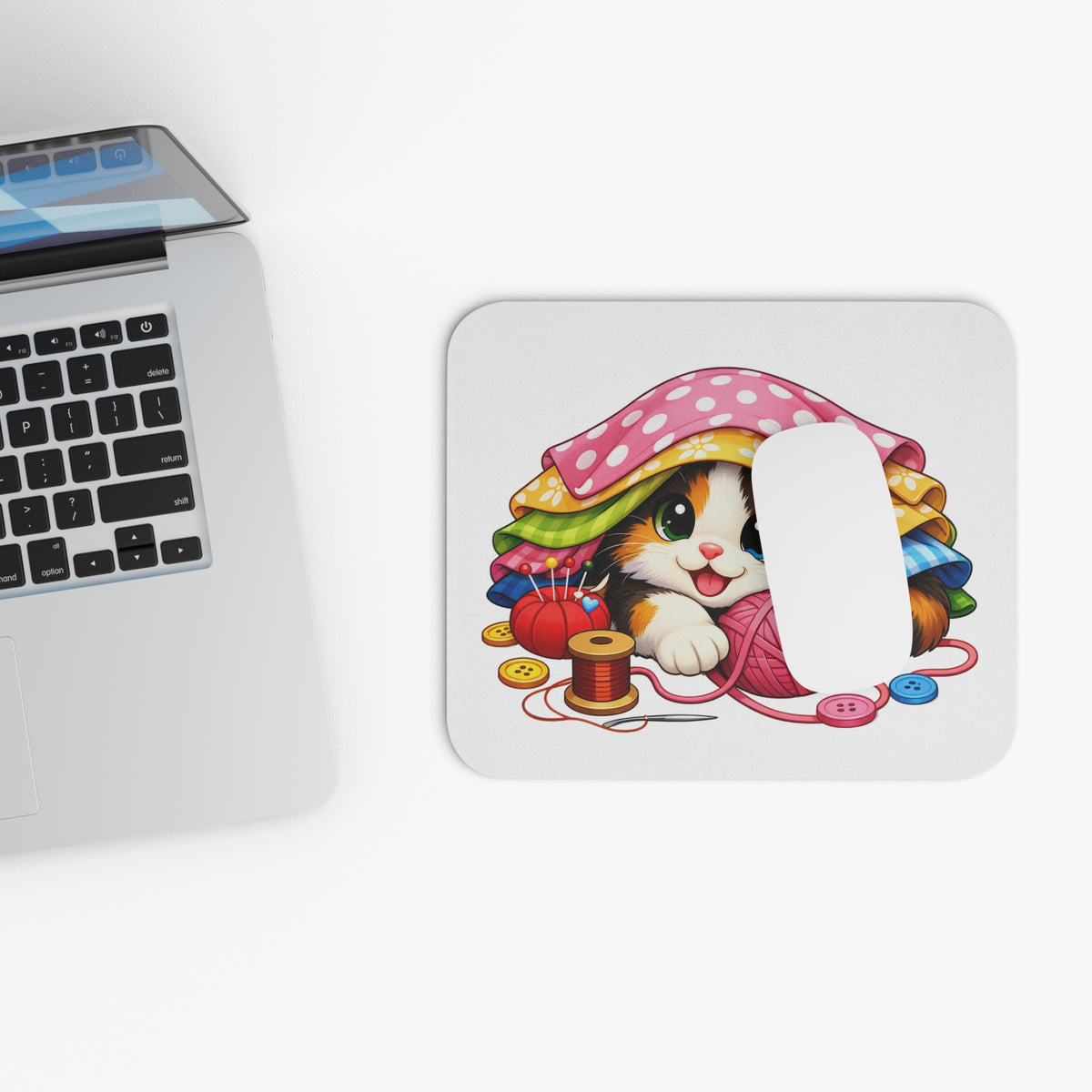 Mouse Pad (Rectangle) - Kitty Hiding in Fabric