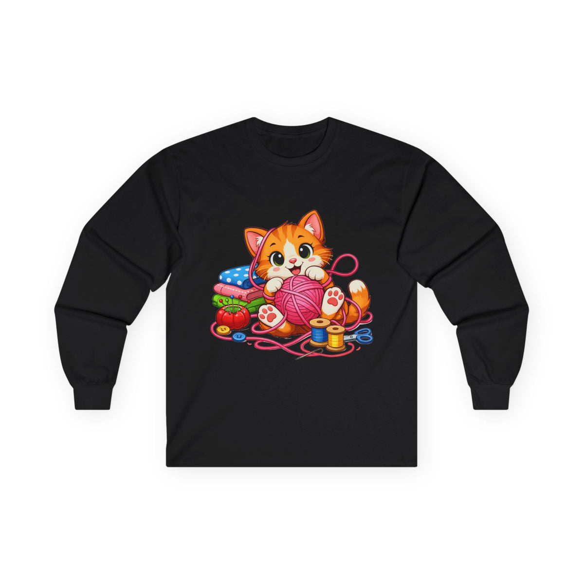 Kitty Playing with Yarn - Long Sleeve Tee