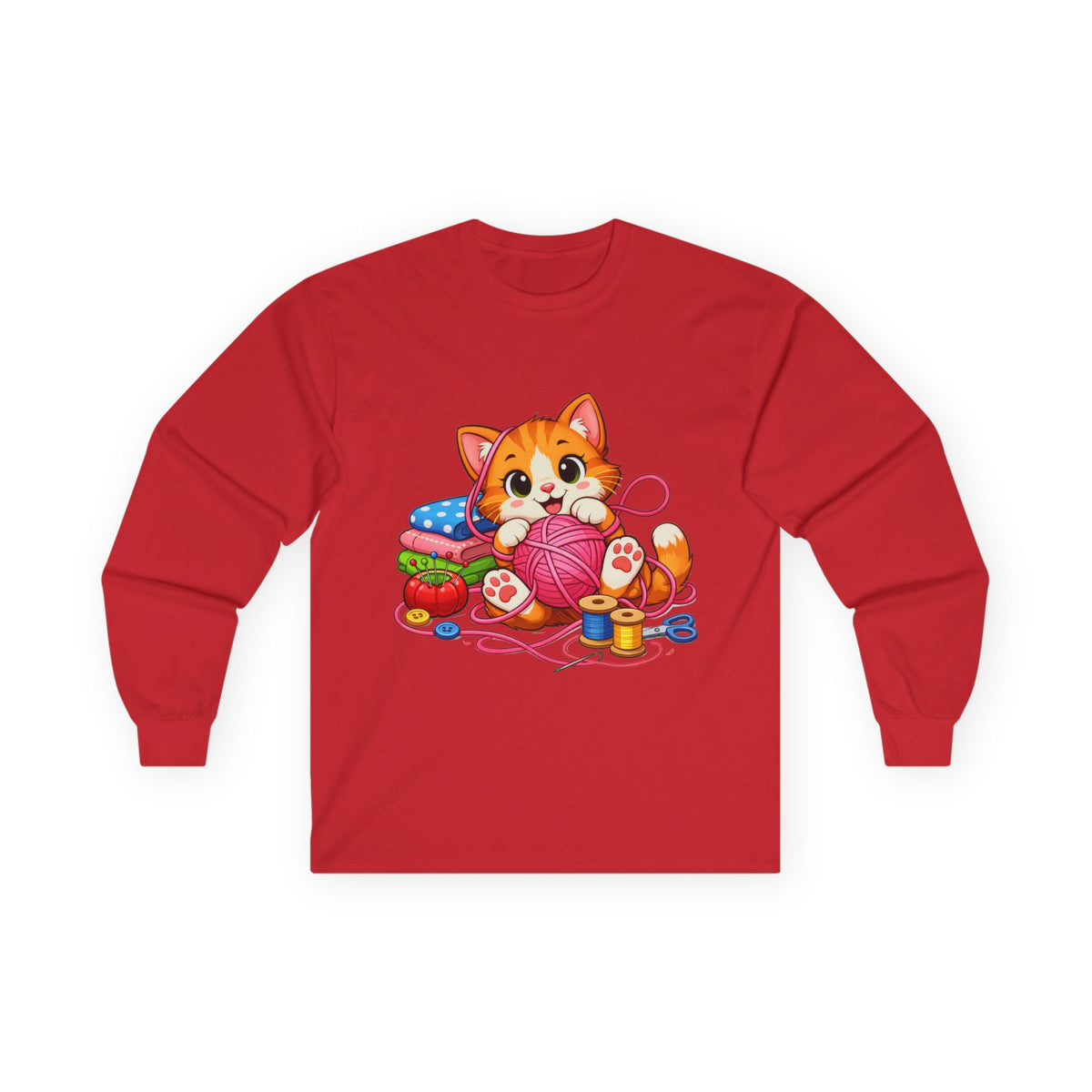 Kitty Playing with Yarn - Long Sleeve Tee