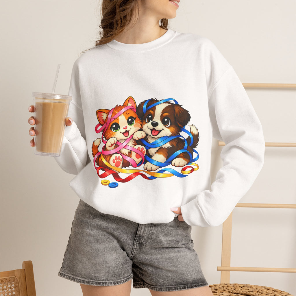 Kitty and Puppy playing with Ribbon - Sweatshirt