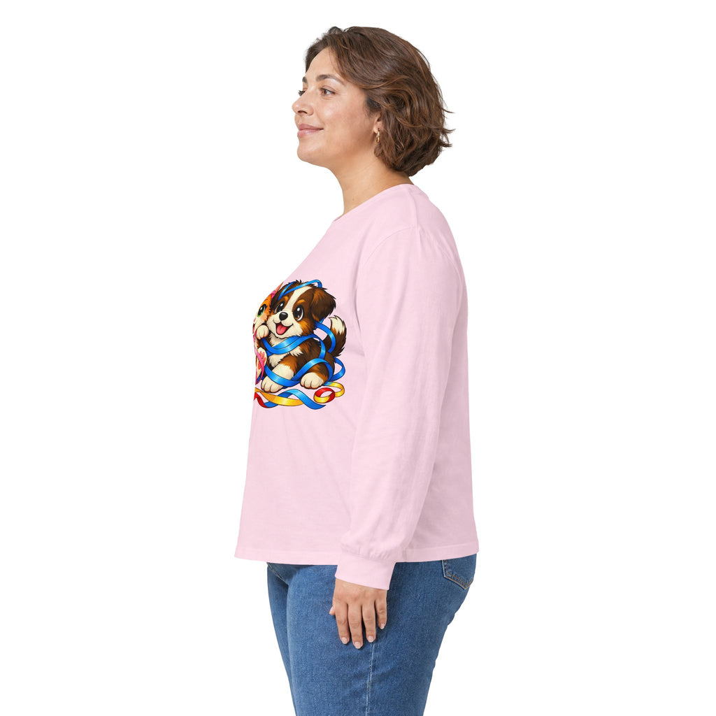 Kitty and Puppy Playing with Ribbon - Long Sleeve Tee