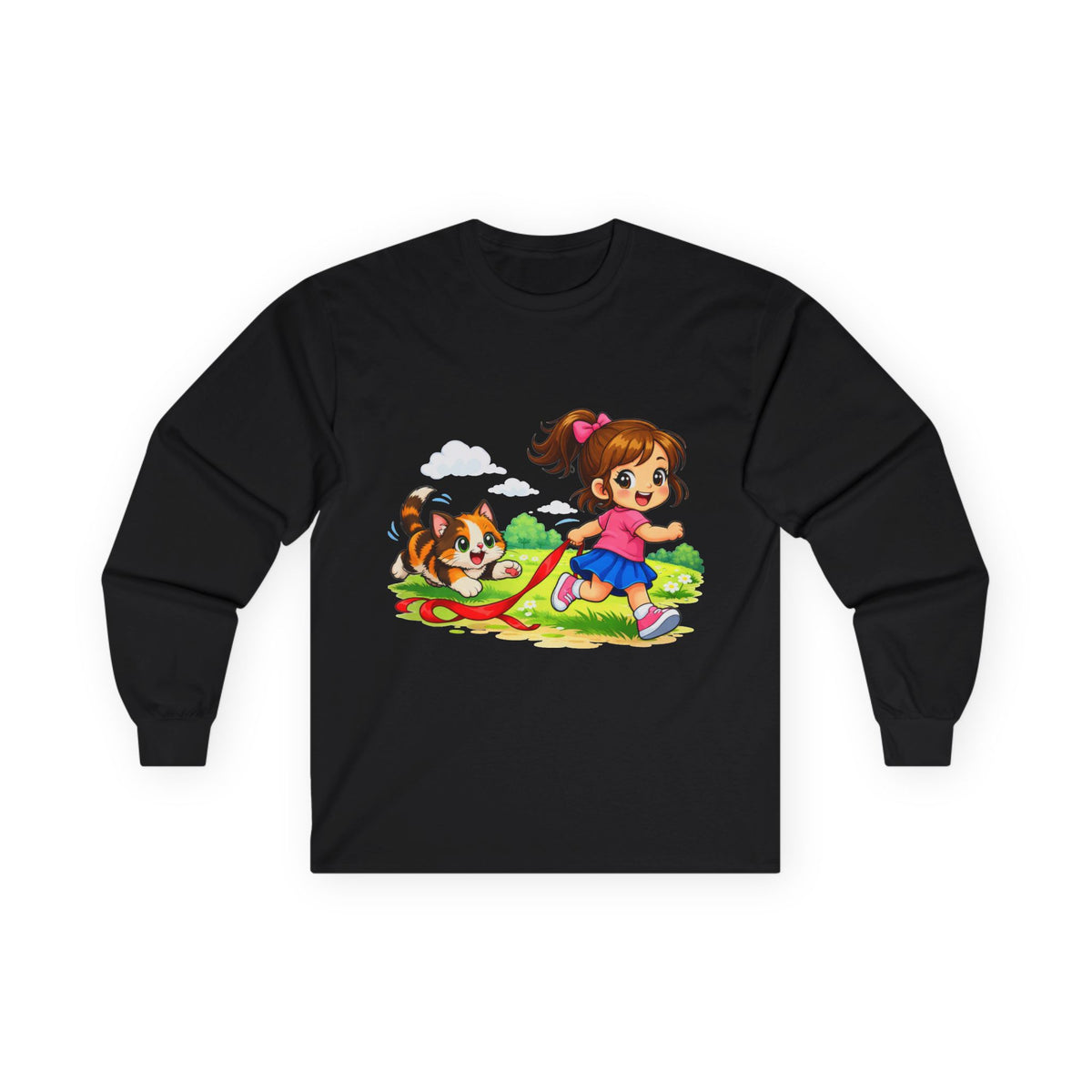 Kitty Chasing Ribbon - Long Sleeve Tee