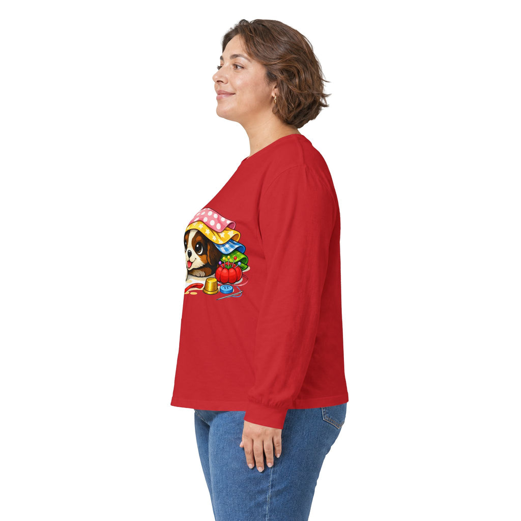 Puppy Hiding in Fabric -  Long Sleeve Tee