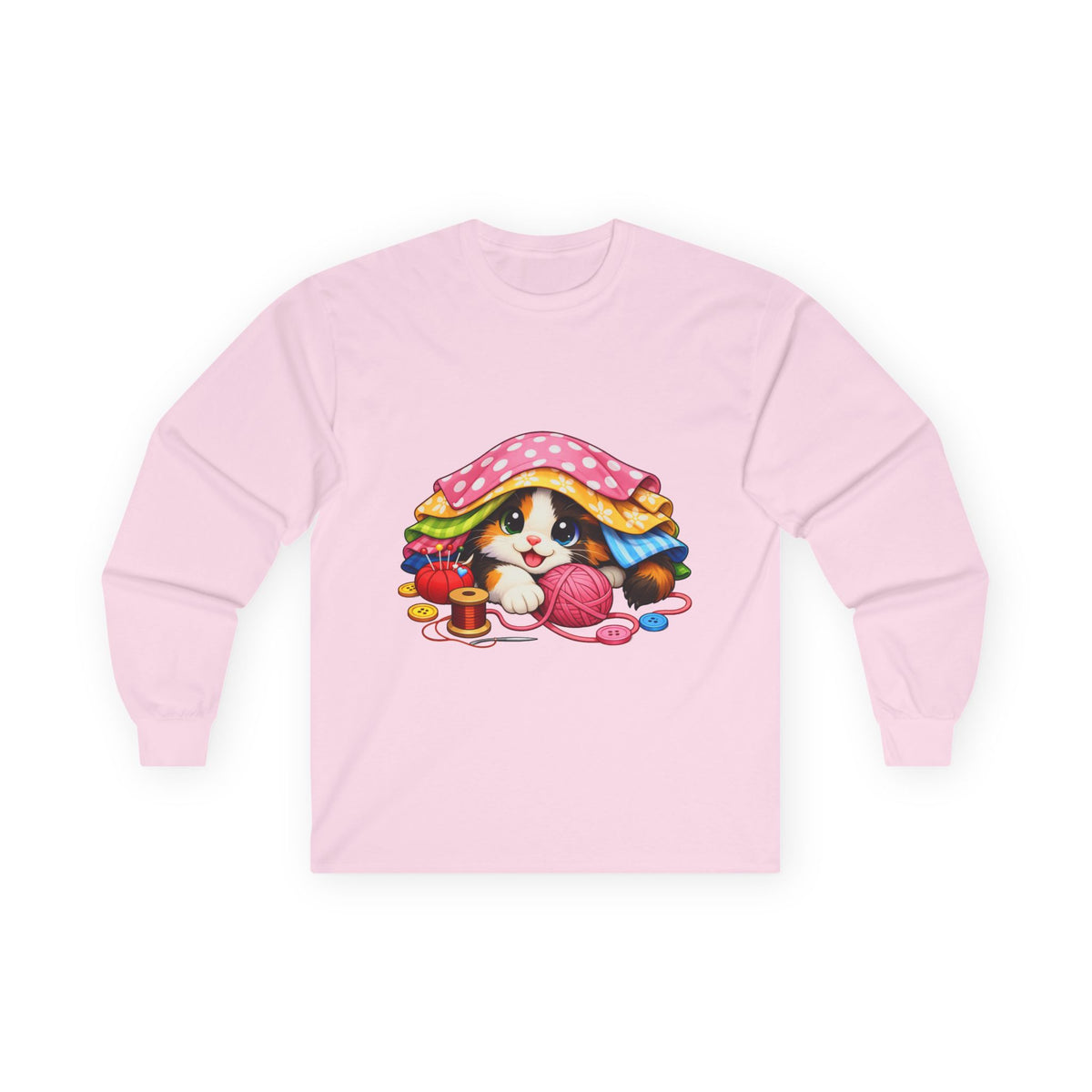 Calico Kitty Hiding in Fabric -  Long Sleeve Tee