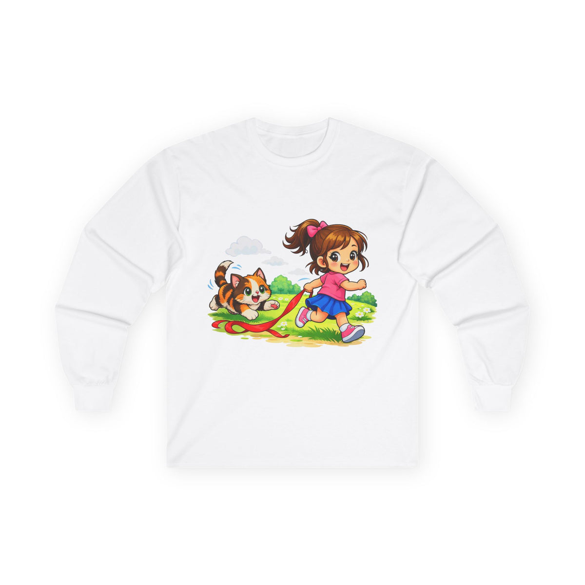 Kitty Chasing Ribbon - Long Sleeve Tee