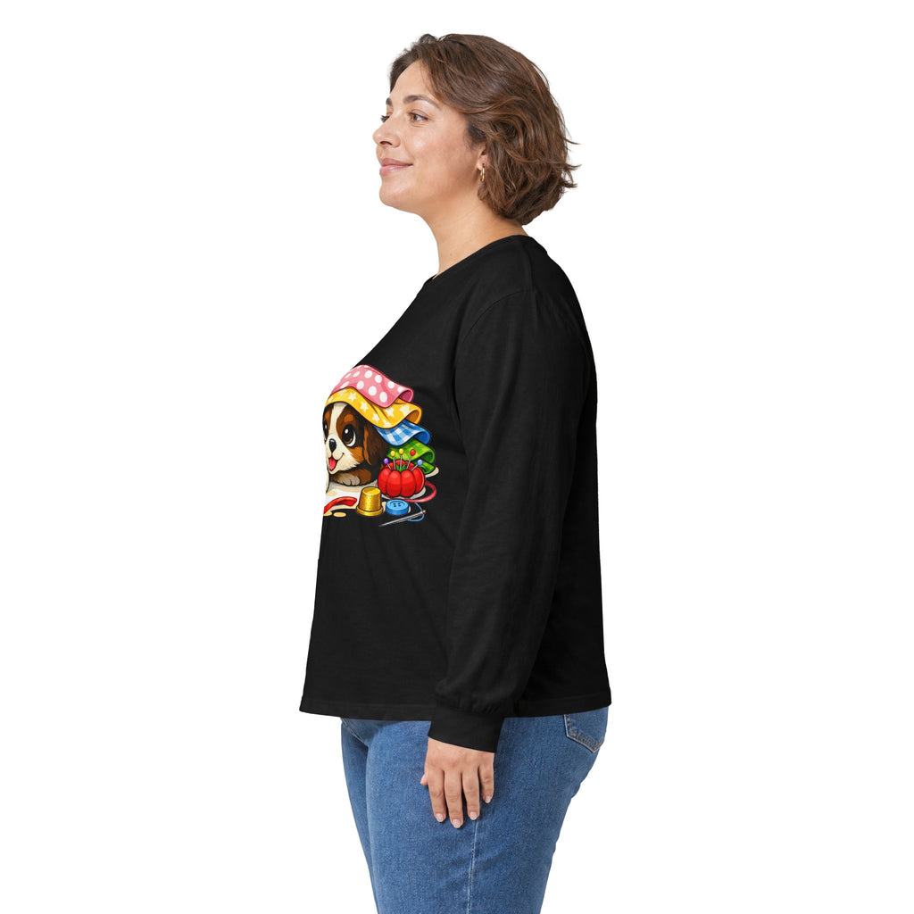 Puppy Hiding in Fabric -  Long Sleeve Tee