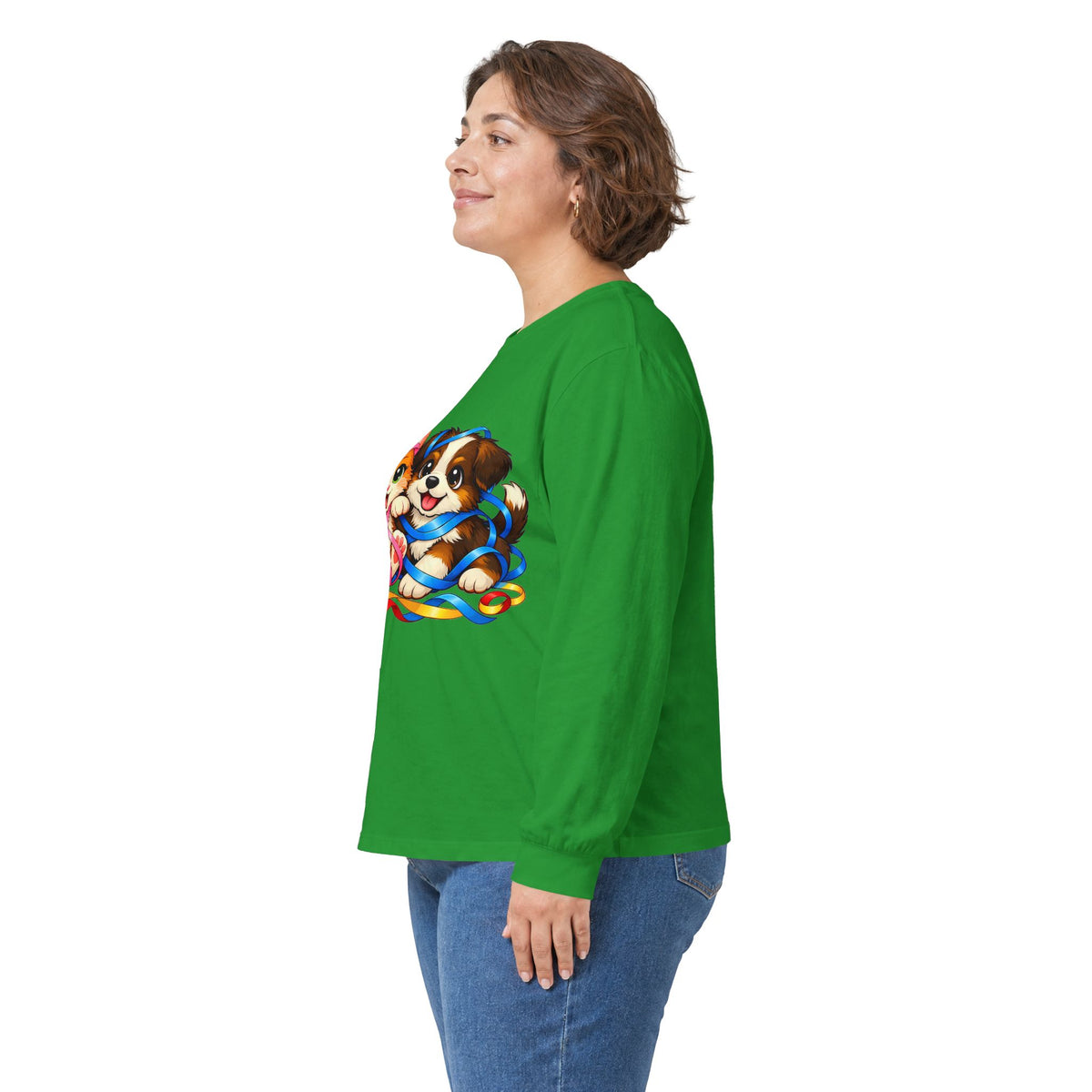 Kitty and Puppy Playing with Ribbon - Long Sleeve Tee