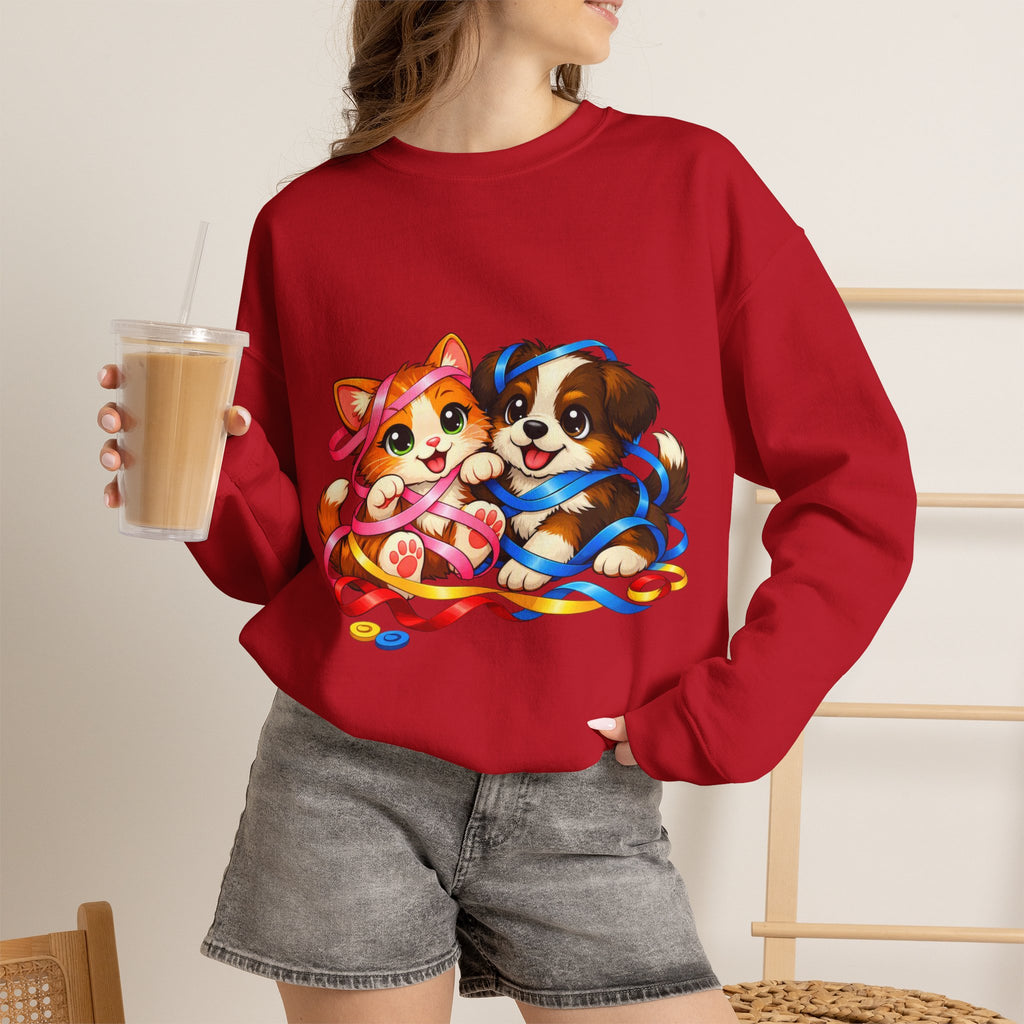 Kitty and Puppy playing with Ribbon - Sweatshirt