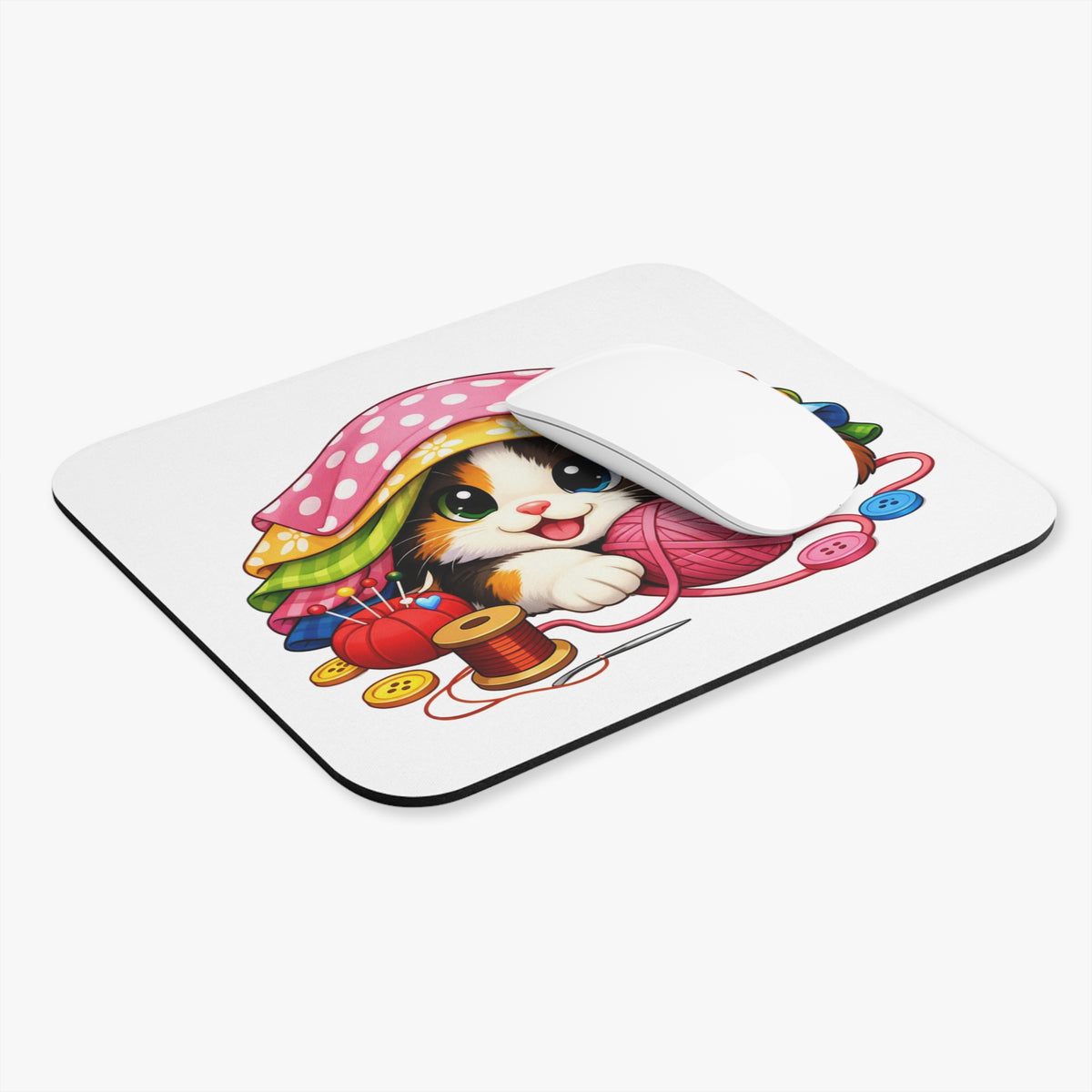 Mouse Pad (Rectangle) - Kitty Hiding in Fabric