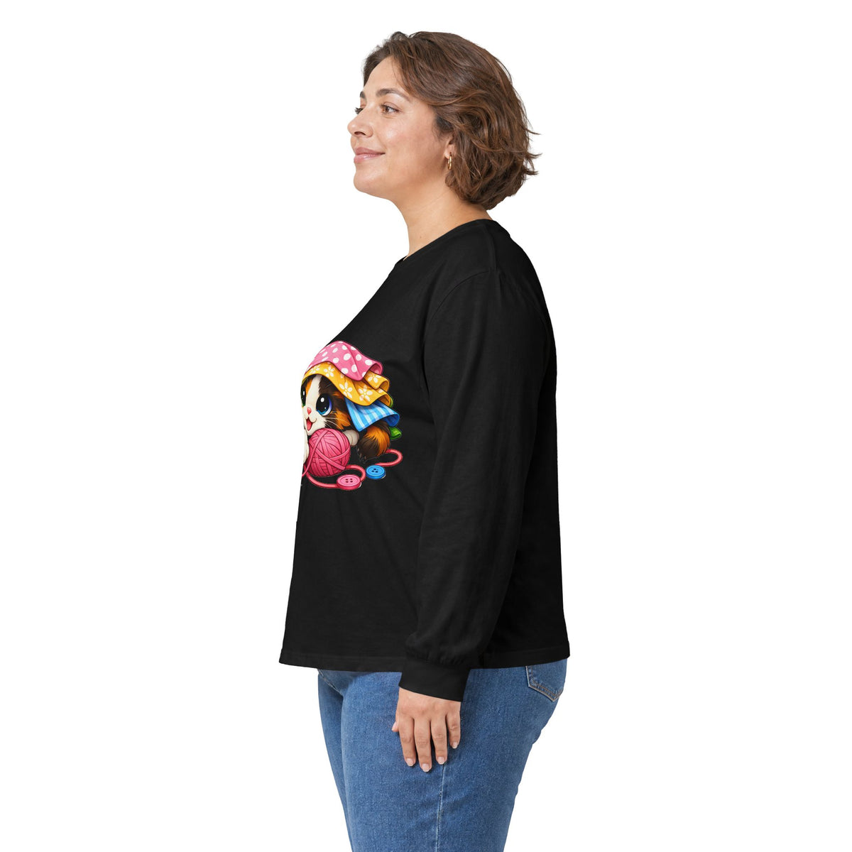 Calico Kitty Hiding in Fabric -  Long Sleeve Tee