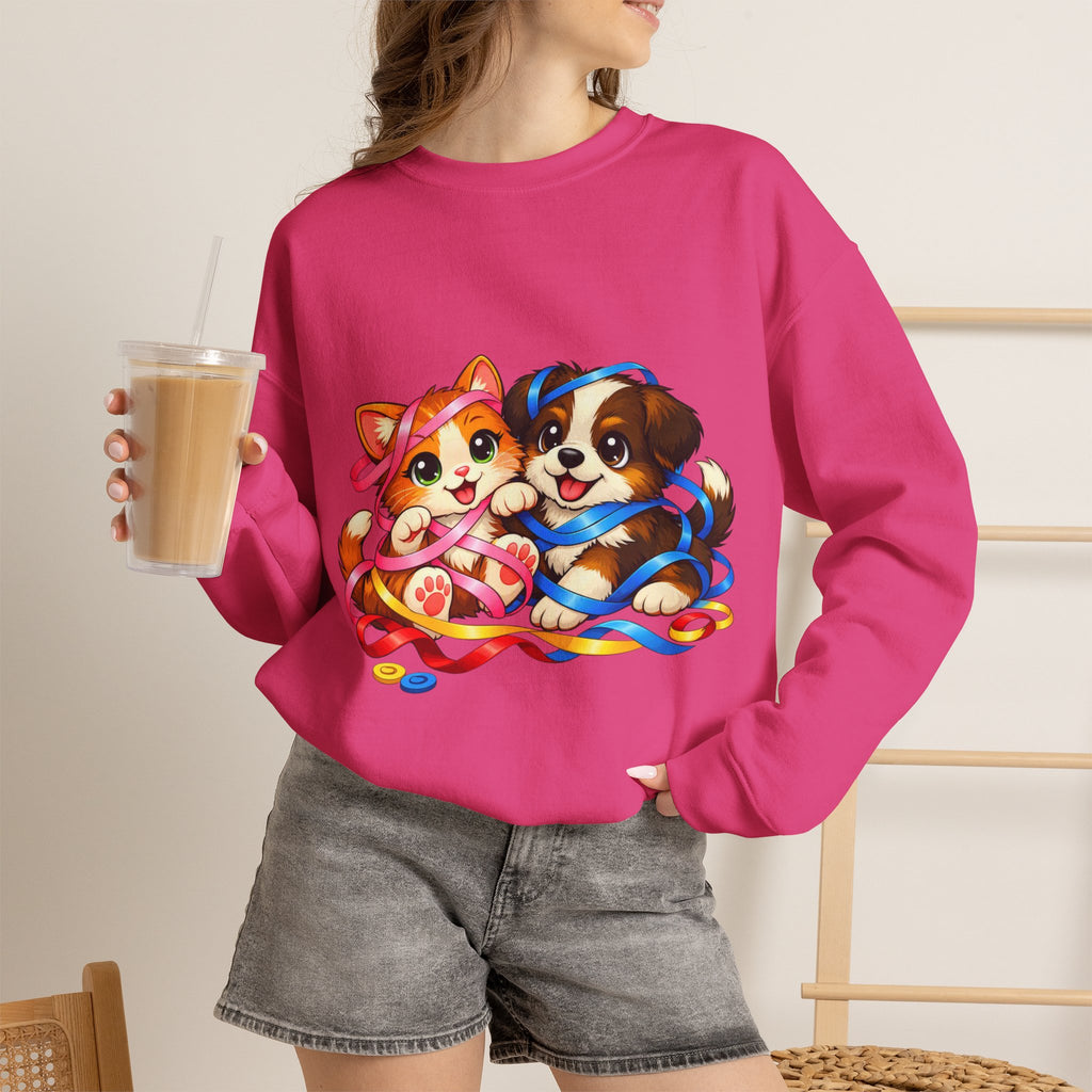 Kitty and Puppy playing with Ribbon - Sweatshirt