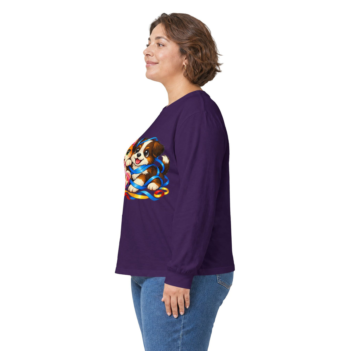 Kitty and Puppy Playing with Ribbon - Long Sleeve Tee