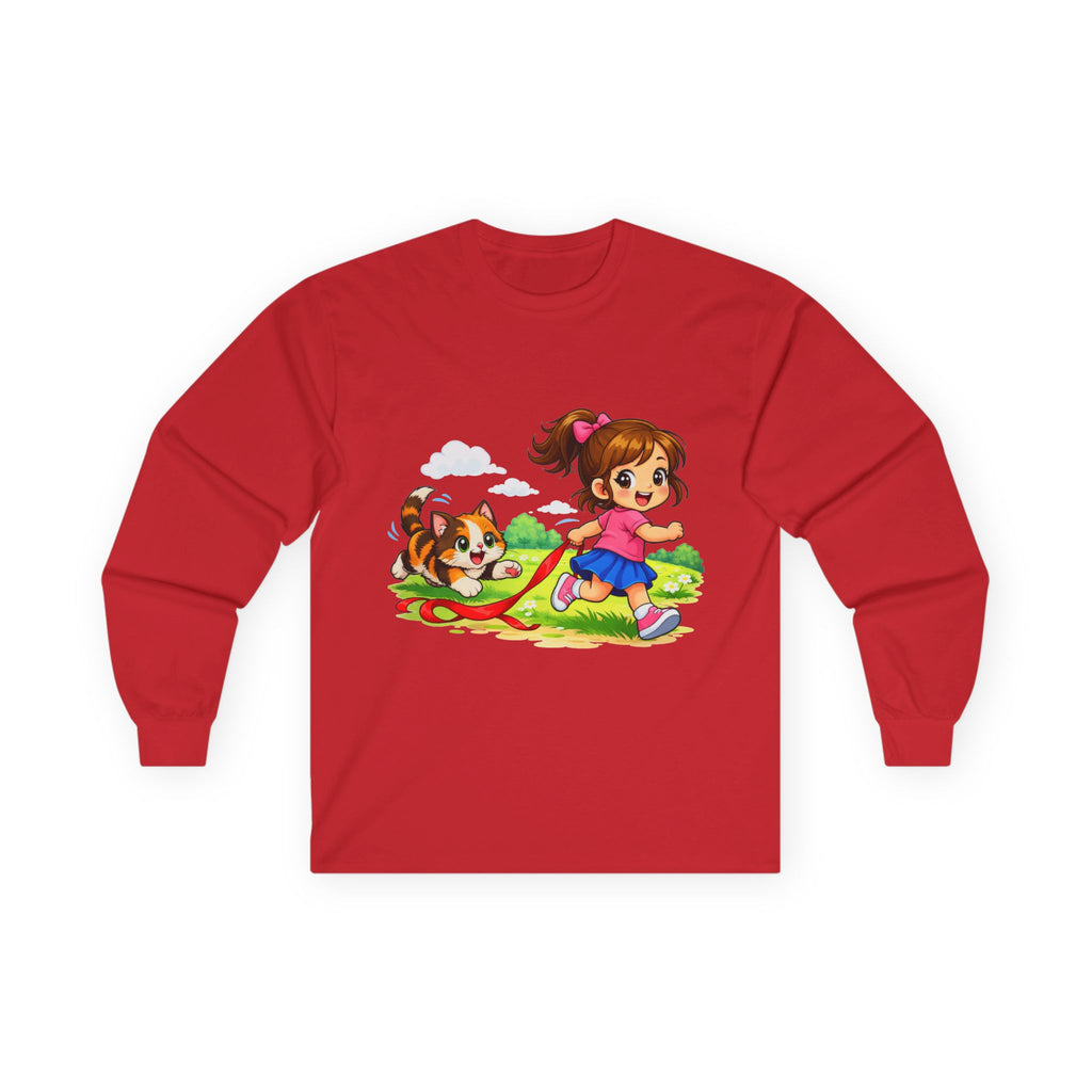 Kitty Chasing Ribbon - Long Sleeve Tee