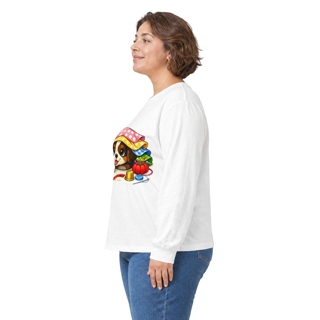 Puppy Hiding in Fabric -  Long Sleeve Tee