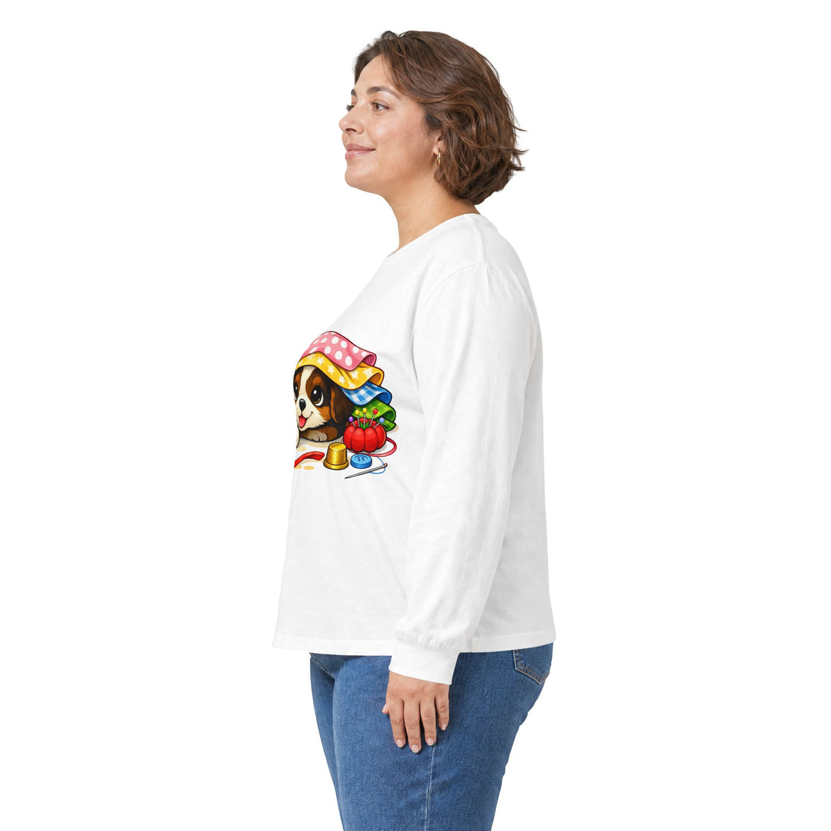 Puppy Hiding in Fabric -  Long Sleeve Tee