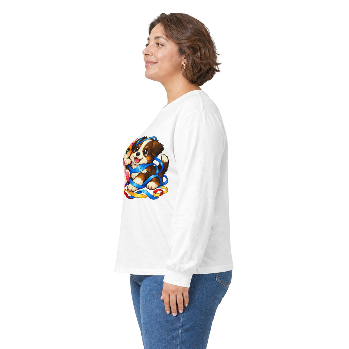 Kitty and Puppy Playing with Ribbon - Long Sleeve Tee