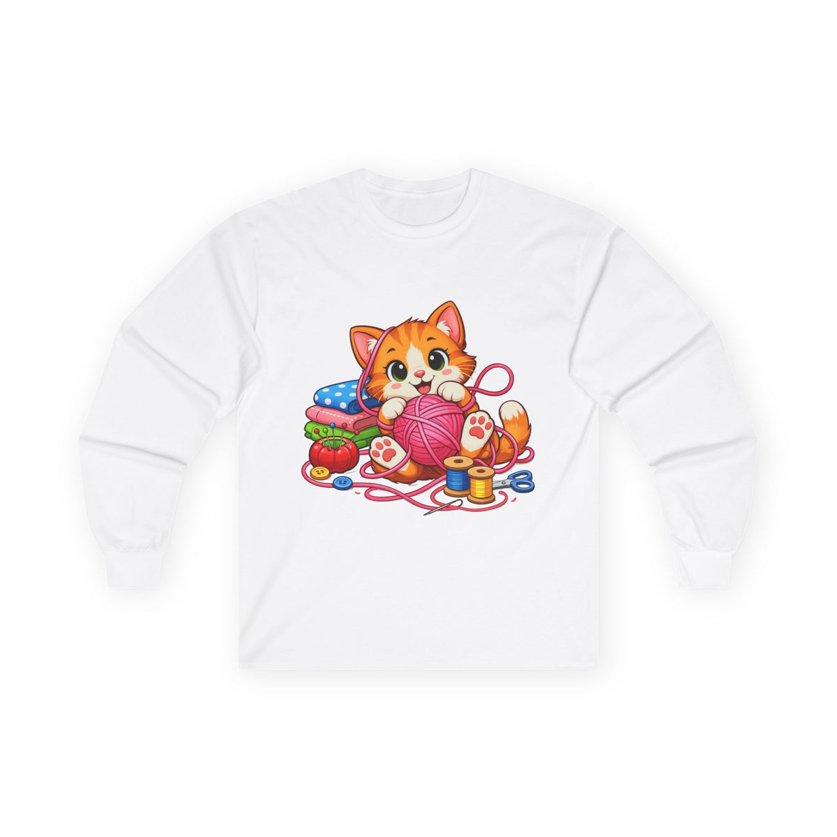 Kitty Playing with Yarn - Long Sleeve Tee