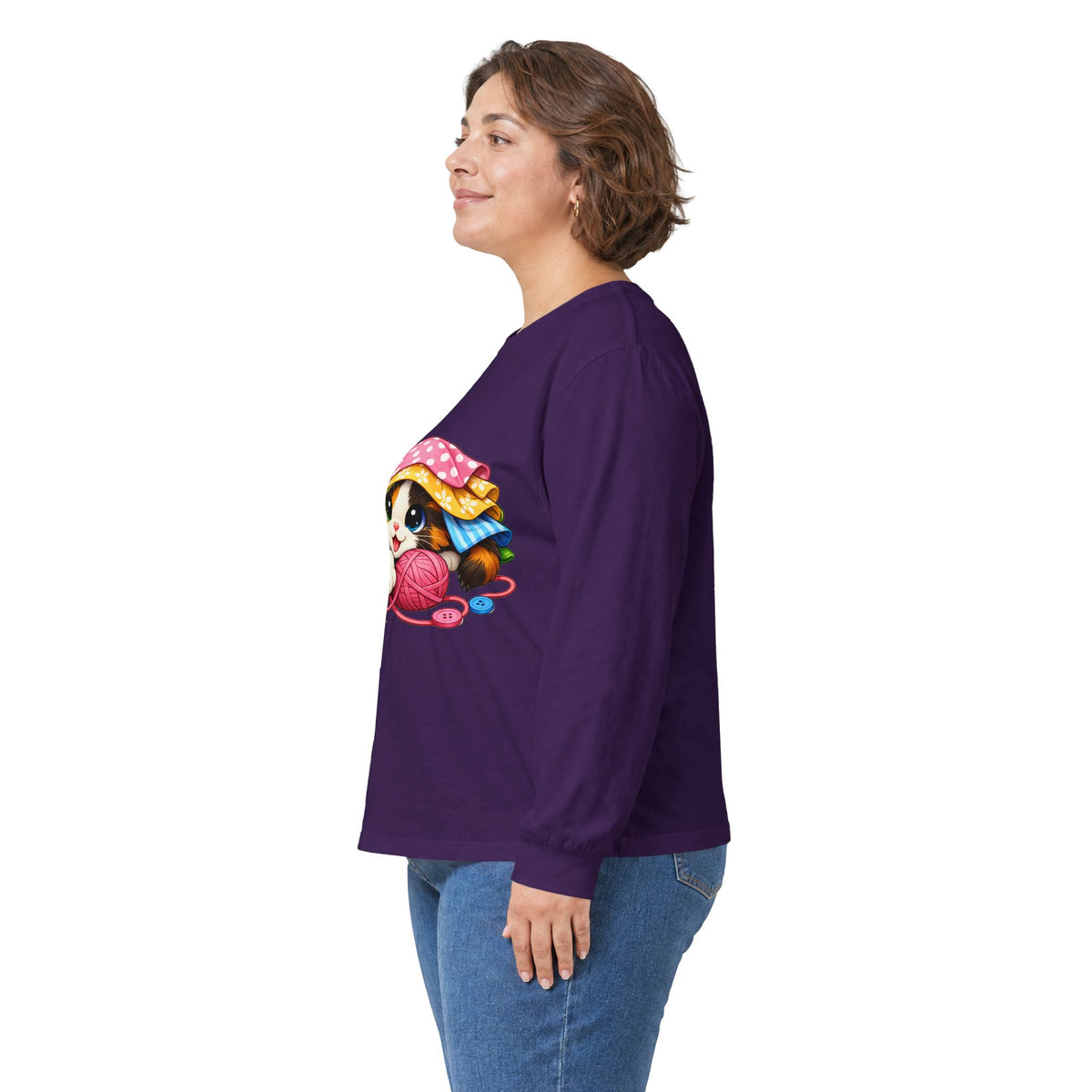 Calico Kitty Hiding in Fabric -  Long Sleeve Tee