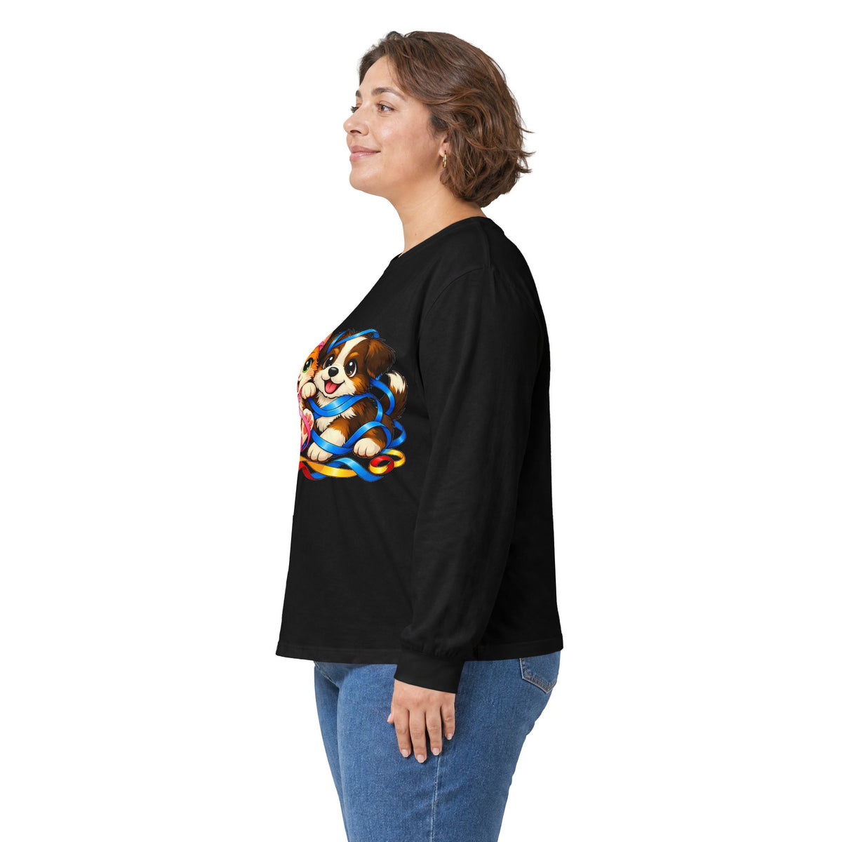 Kitty and Puppy Playing with Ribbon - Long Sleeve Tee