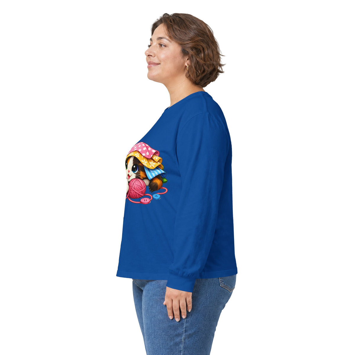Calico Kitty Hiding in Fabric -  Long Sleeve Tee