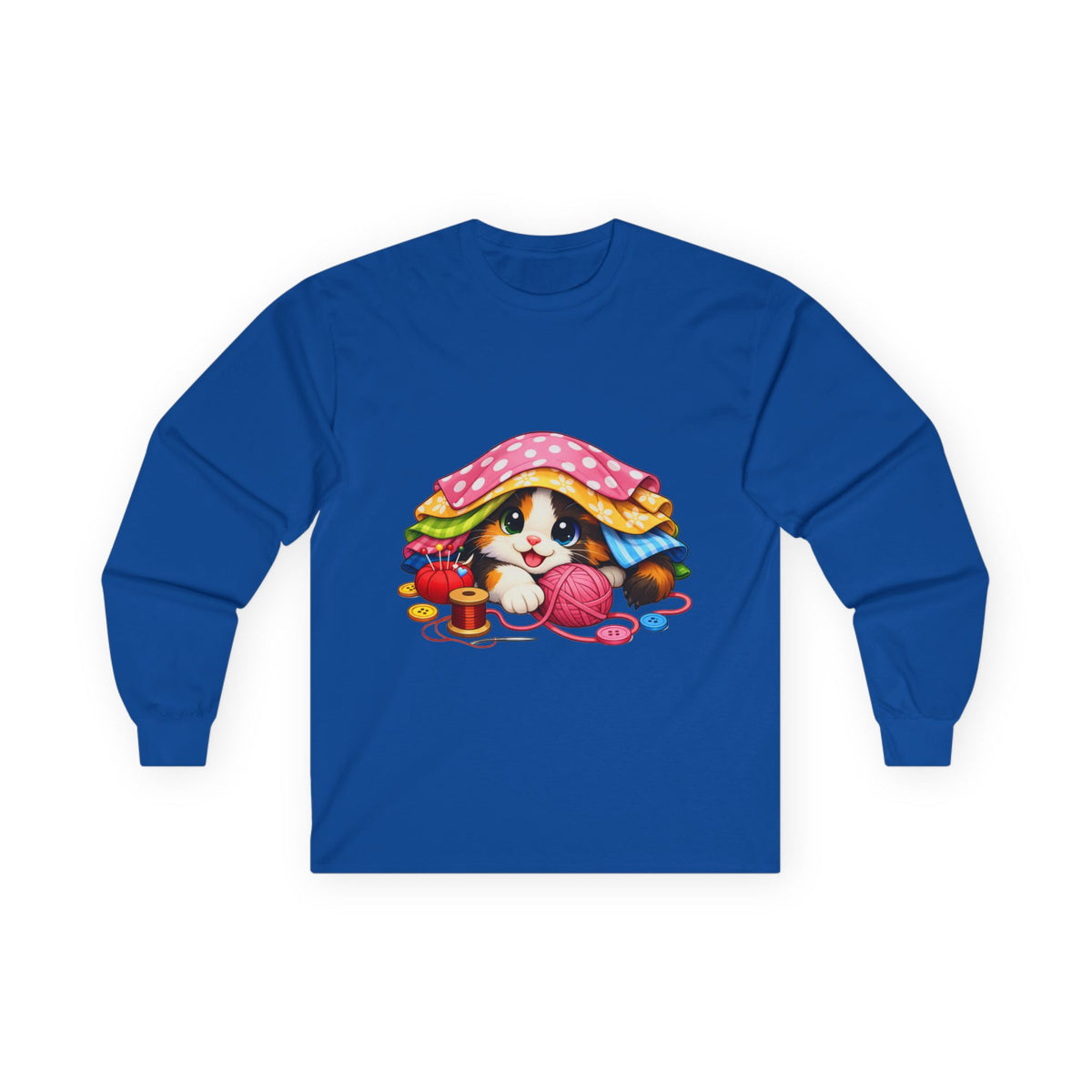 Calico Kitty Hiding in Fabric -  Long Sleeve Tee