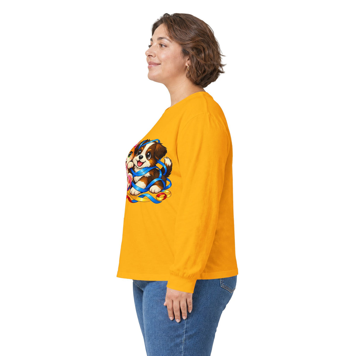 Kitty and Puppy Playing with Ribbon - Long Sleeve Tee
