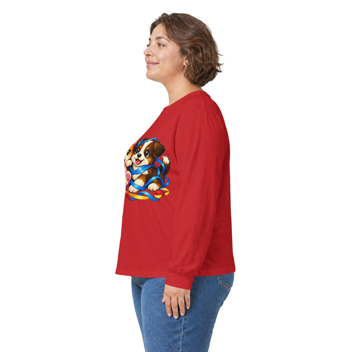 Kitty and Puppy Playing with Ribbon - Long Sleeve Tee