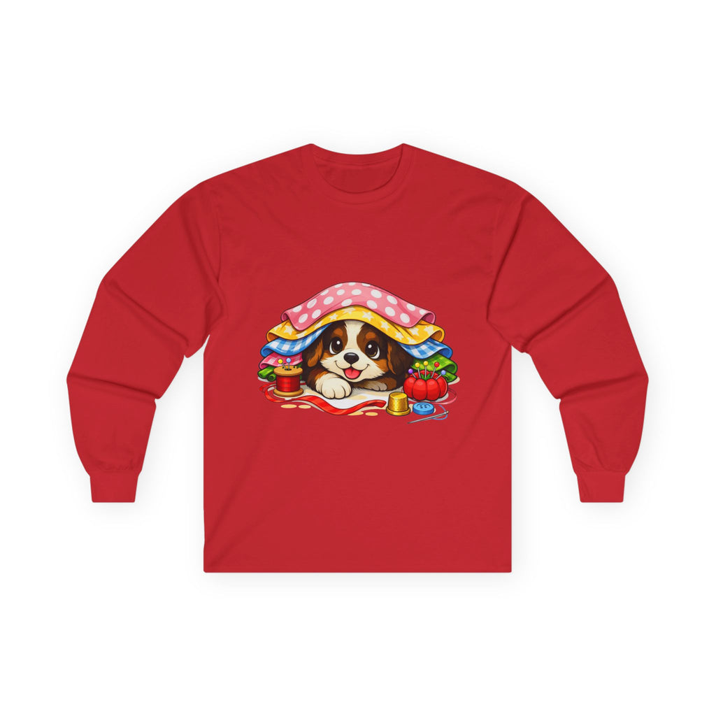 Puppy Hiding in Fabric -  Long Sleeve Tee