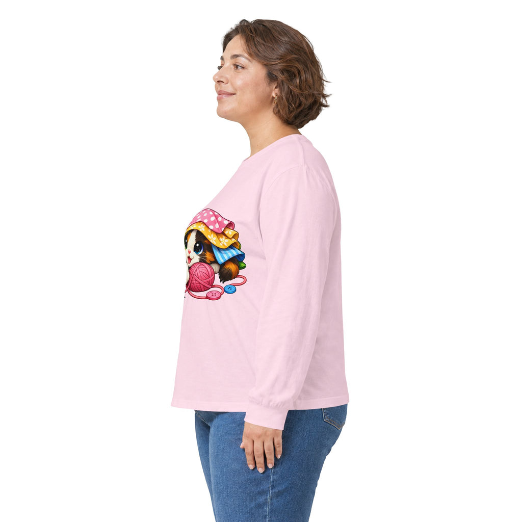Calico Kitty Hiding in Fabric -  Long Sleeve Tee